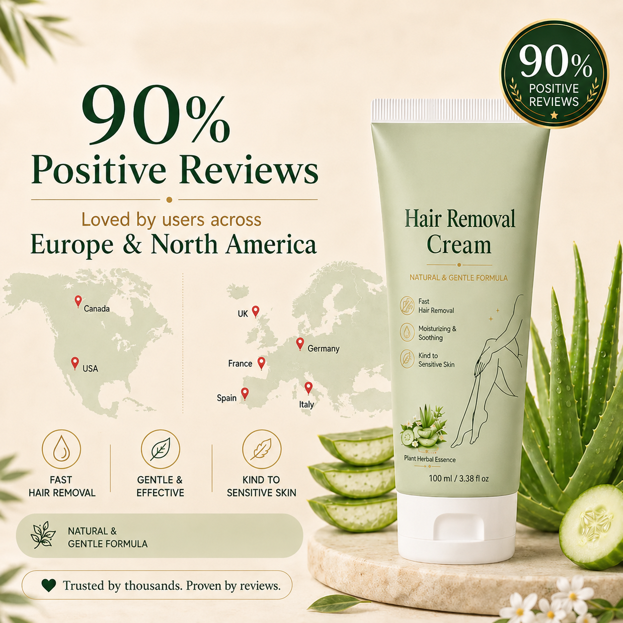 Viabod Painless Depilatory Cream – No Razor Bumps, No Harsh Odor